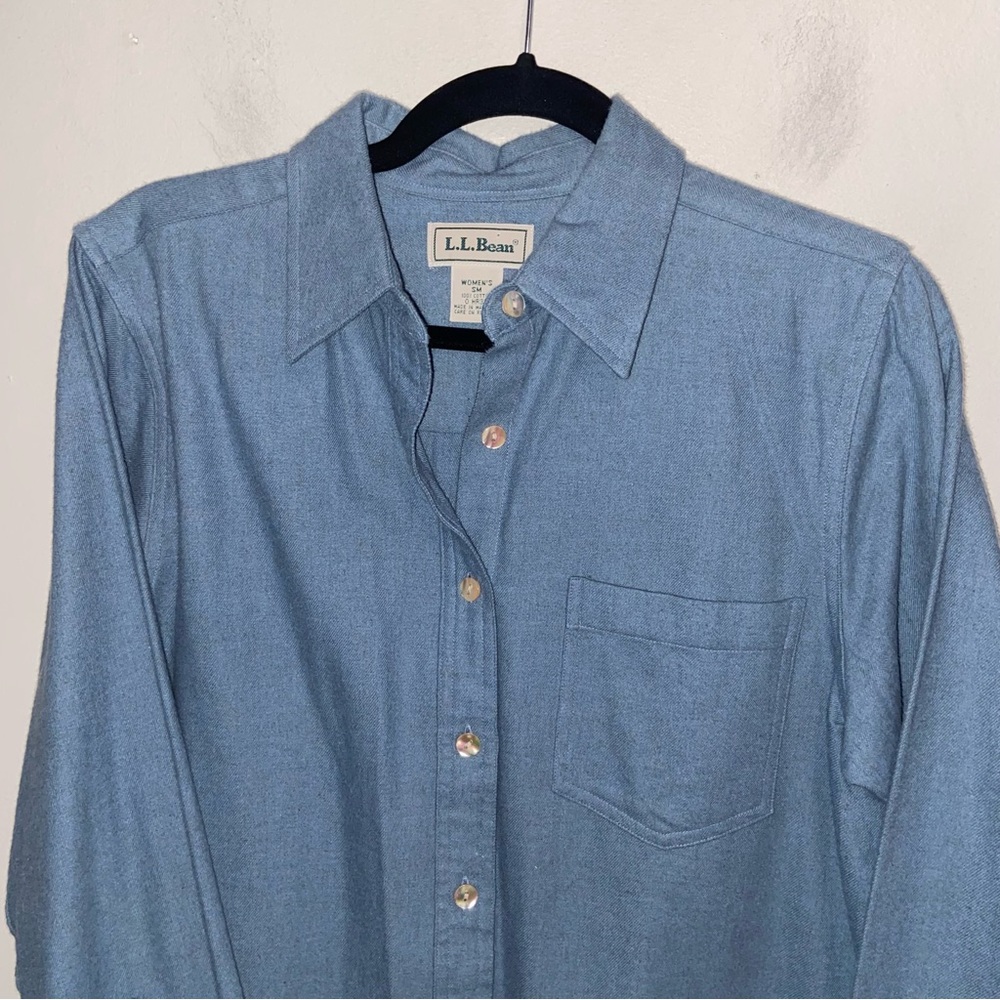 Vintage LL Bean Chamois Shirt Womens Small Pockets Soft Long Sleeve Outdoor Blue - Picture 3 of 10